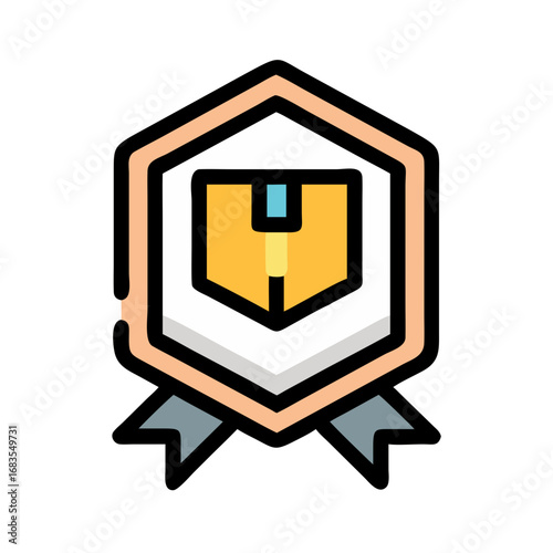 Award badge with package icon, symbol of delivery service