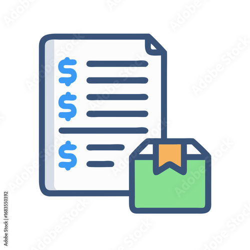 Shipping invoice with product delivery box icon design