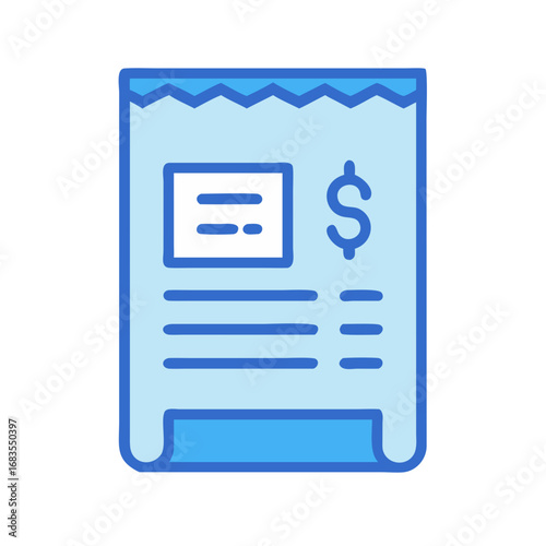 Blue illustration of a bill or receipt with dollar