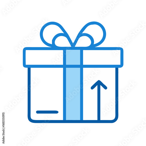 Minimalist blue and white gift box isolated on black