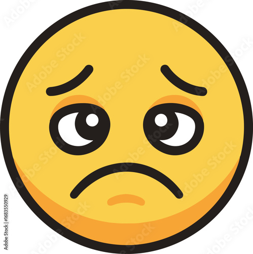 A pixelated yellow emoticon, its downturned mouth and melancholic eyes convey a profound sense of sadness. The simple yet effective design creates a surprisingly poignant mood.
