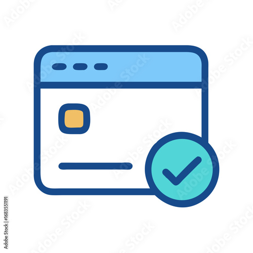 Web browser with credit card icon and checkmark button