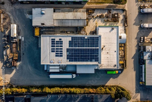 High-angle view of industrial complex with solar panels (2)