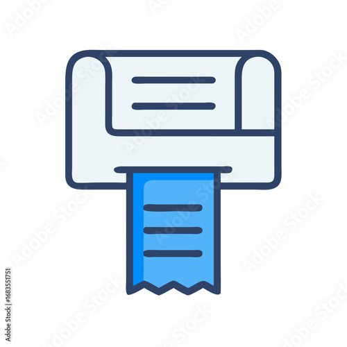 Blue document shredder icon against dark background vector illustration