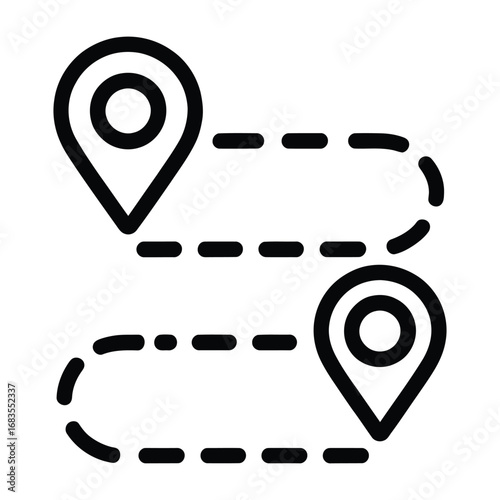  Simple line art icon illustrating a route between two location pin markers