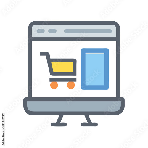 Online store icon showcasing product and shopping cart vector