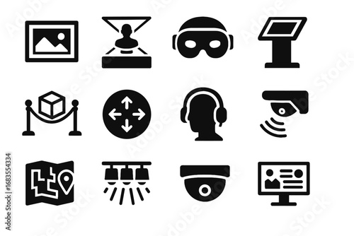 Icon frames vector virtual gallery sensors displays interactive cameras lighting headset holographic