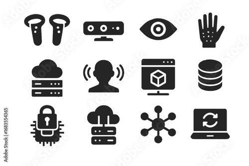 Virtual rendering software gallery icons vr motion hubs icon detectors vector haptic