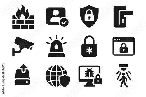 Icon vector virtual firewalls backup encrypted password security cameras user detection gallery