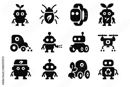 Robot eco mobile recycler seed icons bot icon collector toy desk vector