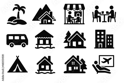 Lake icons icon digital apartment nomad house vector mountain lounge city camper