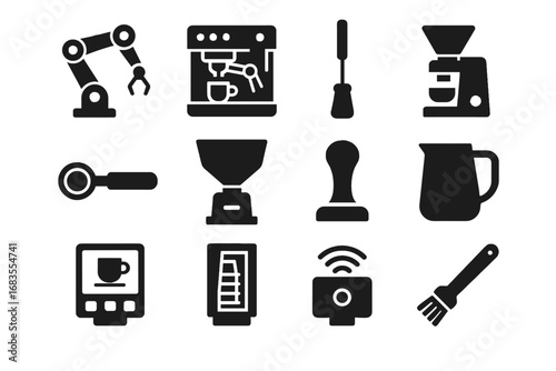 Sensor vector module tools portafilter espresso icon grinder hopper jug barista dispenser
