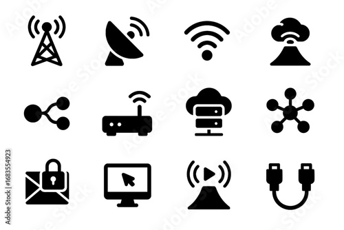 Radio data icon waves vector encrypted cloud network access transmission sensor volcanic