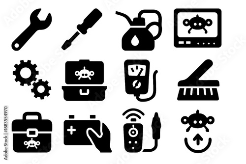 Screwdriver parts robot repair icon system vector tools cleaning underwater sensor update