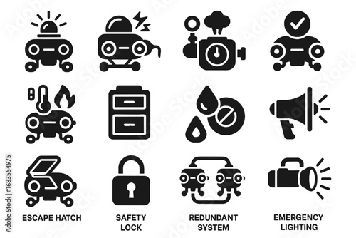 System alarm underwater lock backup escape icon redundant safety beacon robot vector