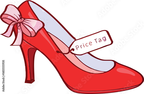 Glamorous red leather high heel shoes with a stylish bow embody fashion and elegance