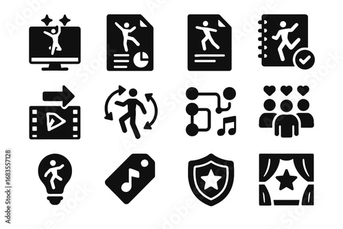 Timing dance ai creative icons map icon performance badge video routine vector