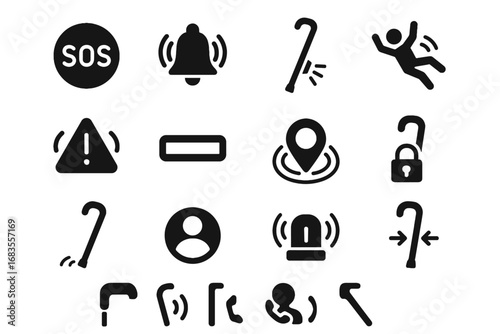 Sos smart vector hazard icon cane beacon gps safety alert detection sensor