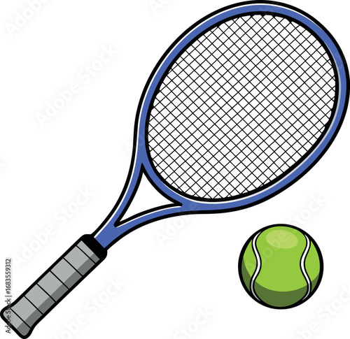   tennis on racket and ball design  sport vector on white background