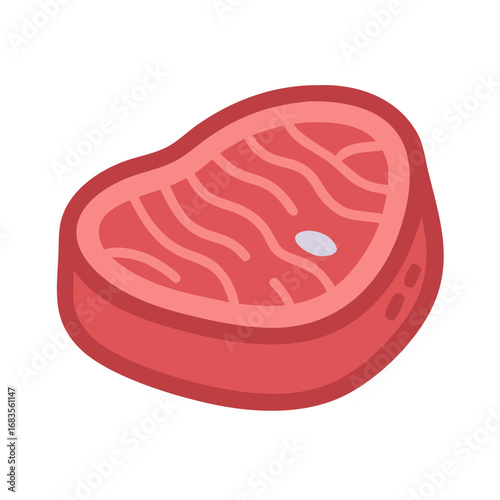 Cartoon illustration of uncooked steak on black background
