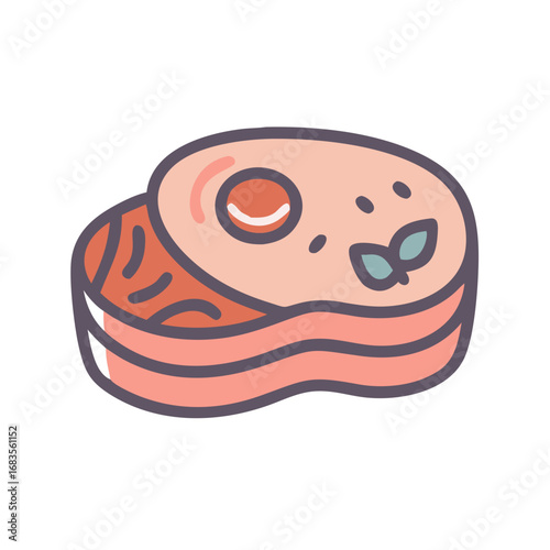 Stylized piece of Salmon with eggs in cartoon style