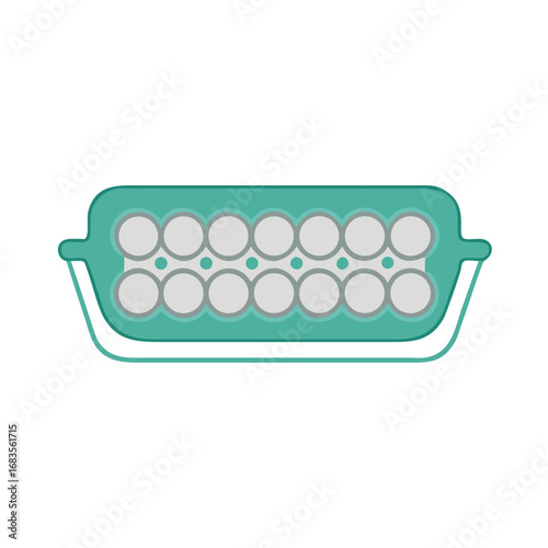Teal ice cube tray with ice on black background
