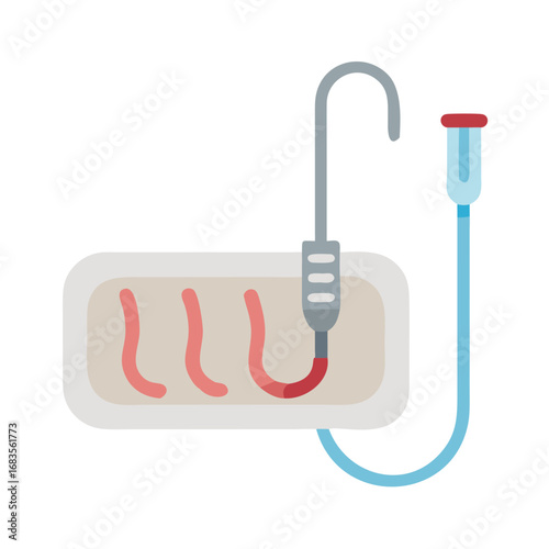 Abstract flat illustration showing medical catheter in a container