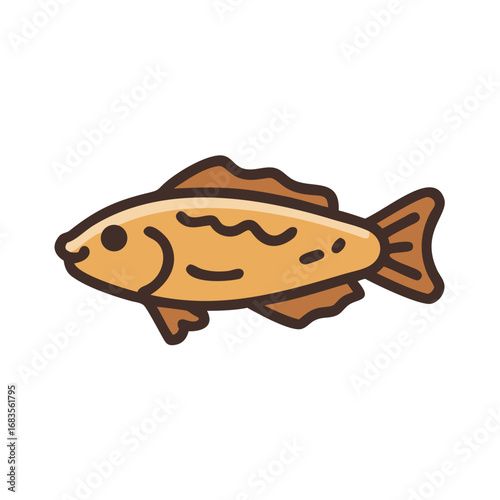 Single orange fish with dark brown outline illustration