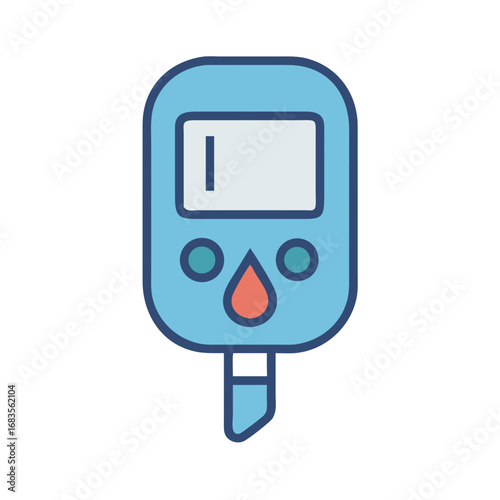 Cartoon blood glucose meter in blue and orange colors