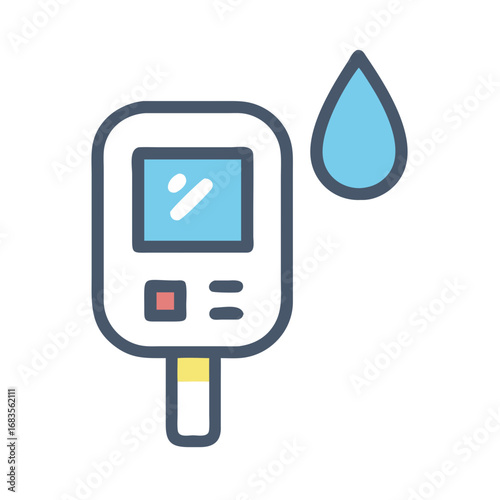 Blood glucose meter with a drop of blood illustration