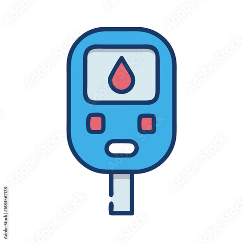 A simplistic cartoon style digital illustration of a glucometer