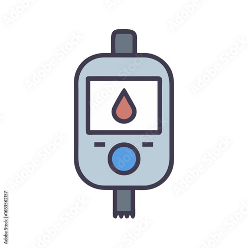 Blood glucose meter depicting a blood drop icon symbol