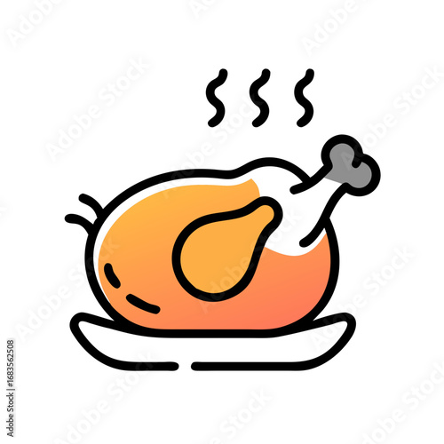 Roasted chicken vector icon against black background illustration
