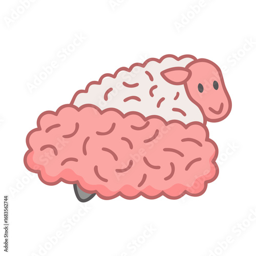Whimsical Cartoon Sheep Character in Flat Illustration Style
