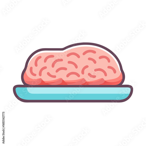 Flat illustration of meatloaf on blue platter, isolated on black