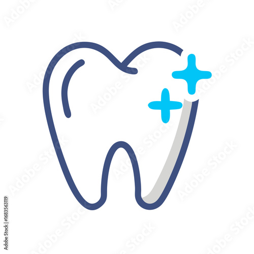 Healthy tooth with shining stars on black background illustration