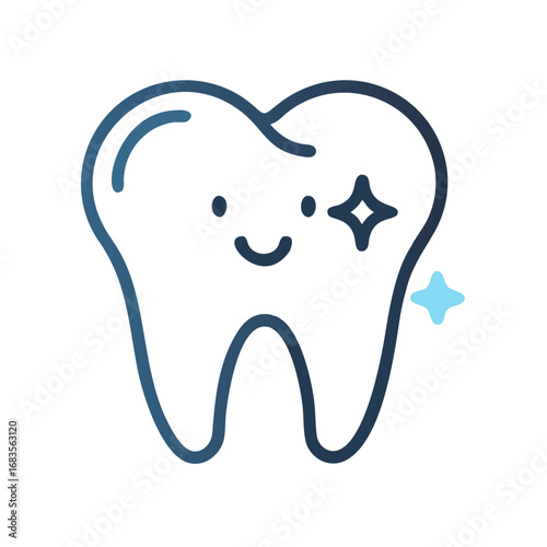 Happy shiny tooth cartoon on a black background