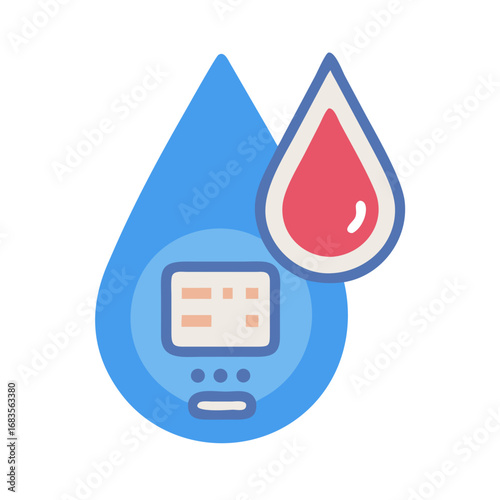 Glucose meter with blood drop illustration, health and technology
