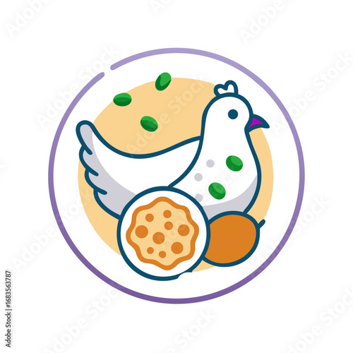 Stylized hen with egg and biscuit illustration design