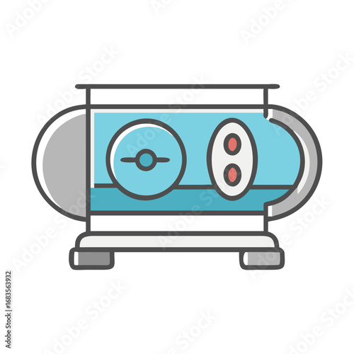 Minimalist illustration of a blue air compressor on black background