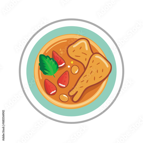 Colorful flat illustration of asian soup dish with chicken