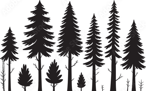 Pine Tree Silhouette Collection Isolated on White Background – Vector Set
