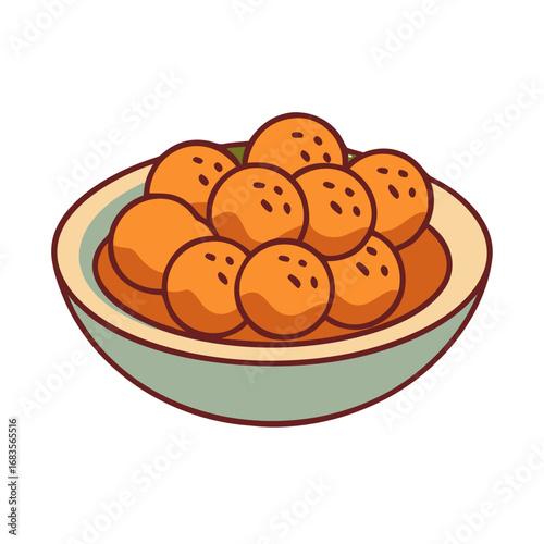 Bowl of savory orange dumplings, appetizing and delicious snack