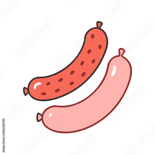 Two cartoon sausages on a black background food illustration