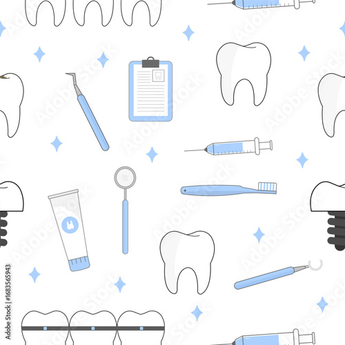 Dental Seamless Pattern with Oral Care Elements