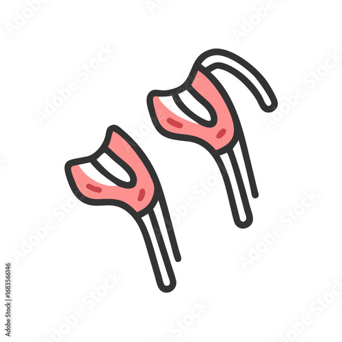 Stylized illustration of crutches with black outlines on black background