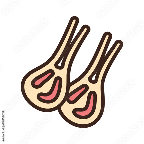 Two stylized lamb chops illustration on a black background
