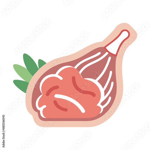 Simplified Rib Roast Illustration with Fresh Herbs on Black