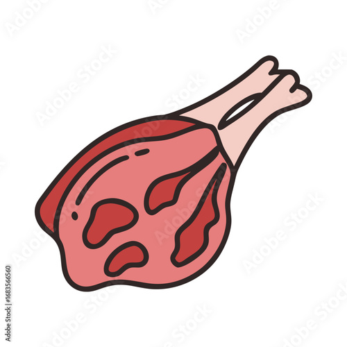 Stylized Pork Chop Illustration Against Black Background, Isolated Graphic