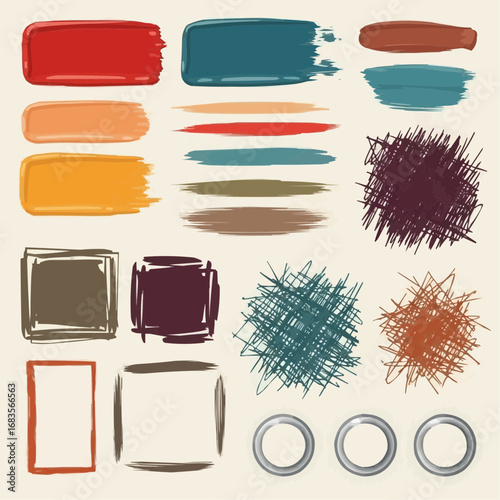 Set of Hand-Drawn Brush Strokes, Scribbles, and Grunge Textures - Vector Design Elements